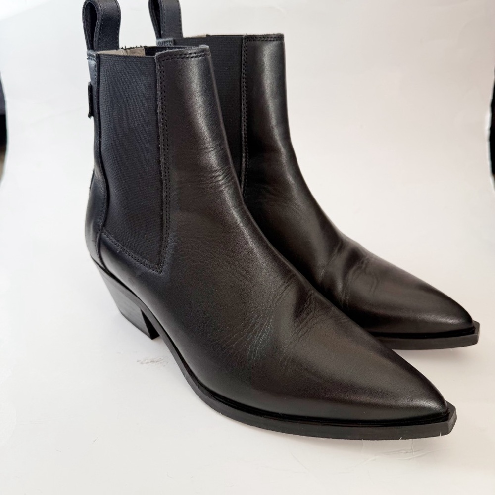 Allsaints Black Fox Leather Ankle Boots Size 37